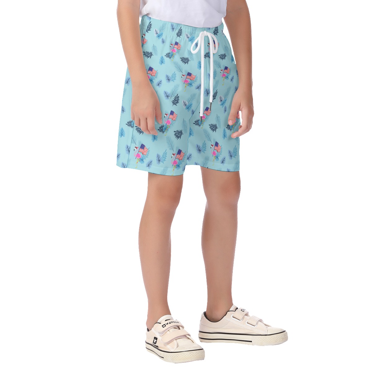 Cute Flamingo American Flag Board Shorts For Kids