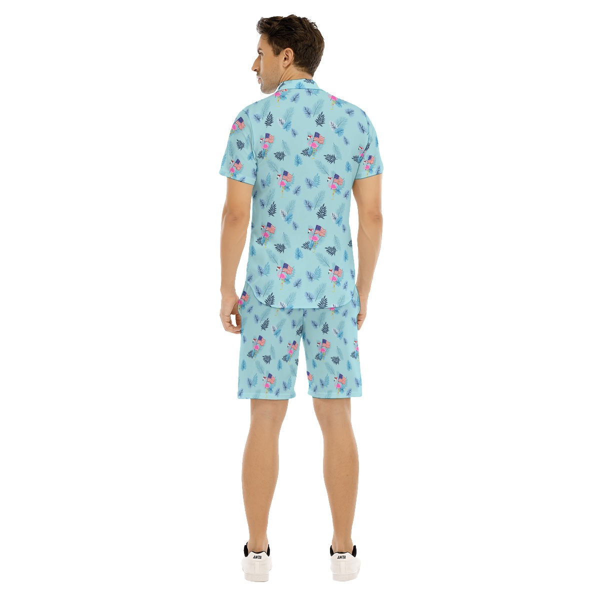 Flamingo American Flag Aloha Shirt And Shorts For Men