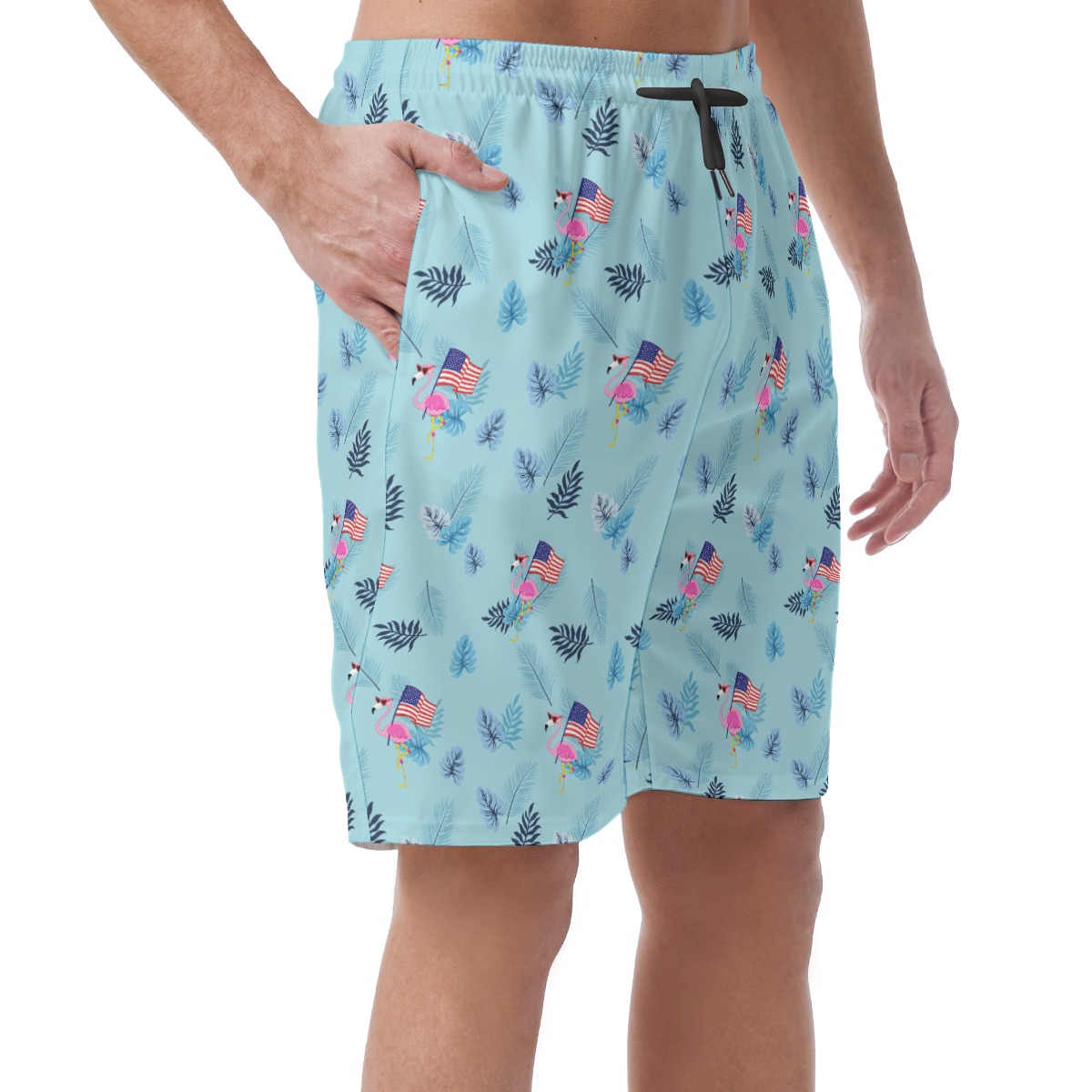 Flamingo American Flag Hawaiian Board Shorts For Men
