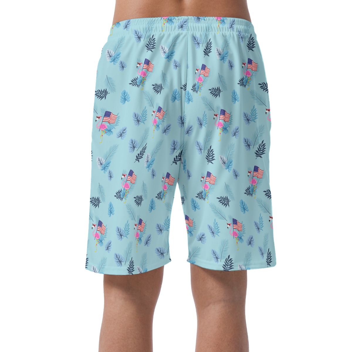 Flamingo American Flag Hawaiian Board Shorts For Men