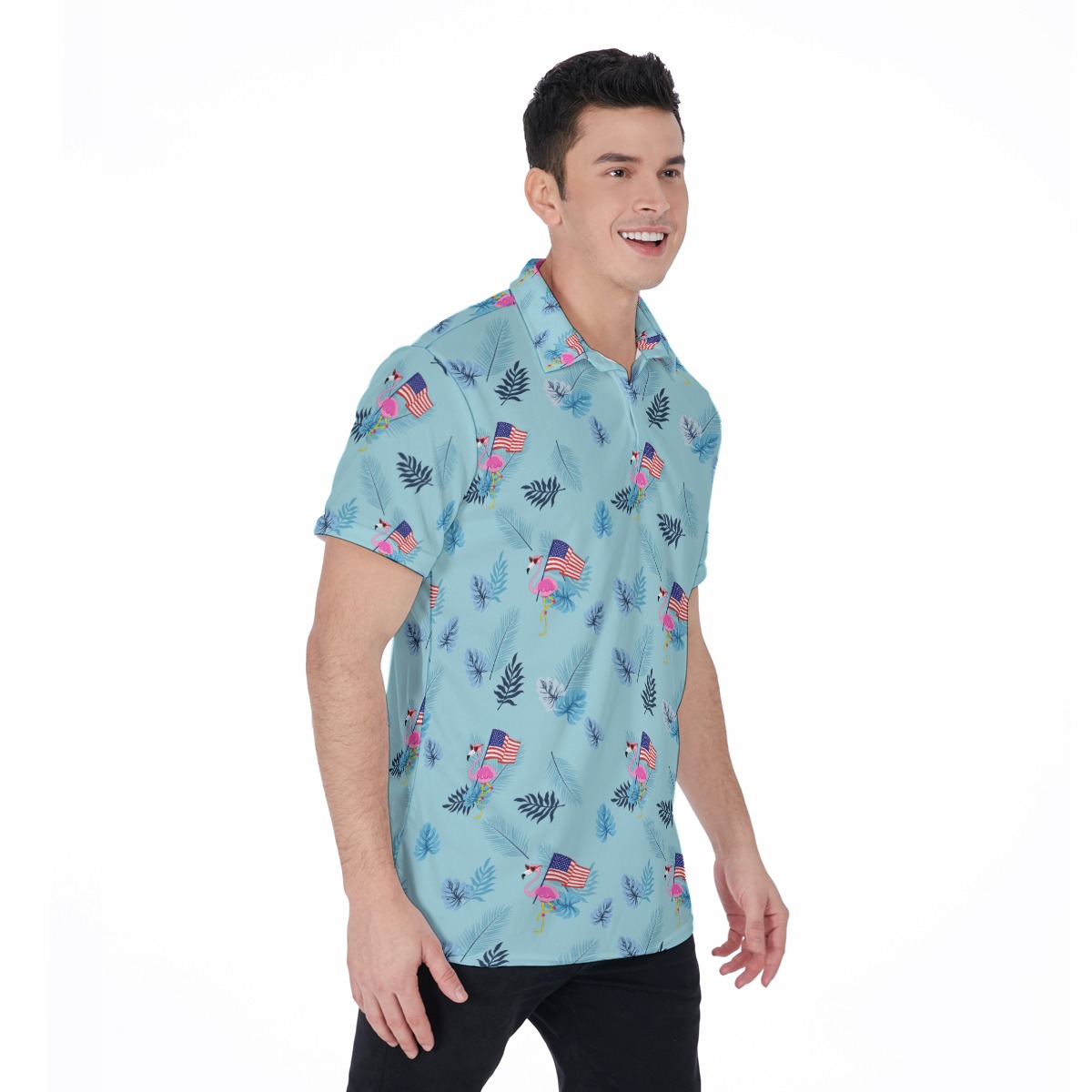 Flamingo American Flag Aloha Polo Shirt