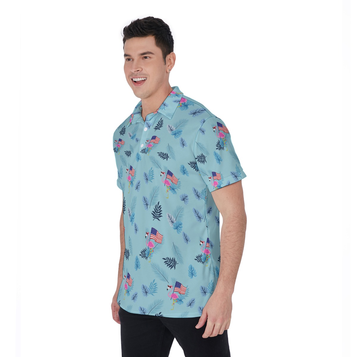 Flamingo American Flag Aloha Polo Shirt