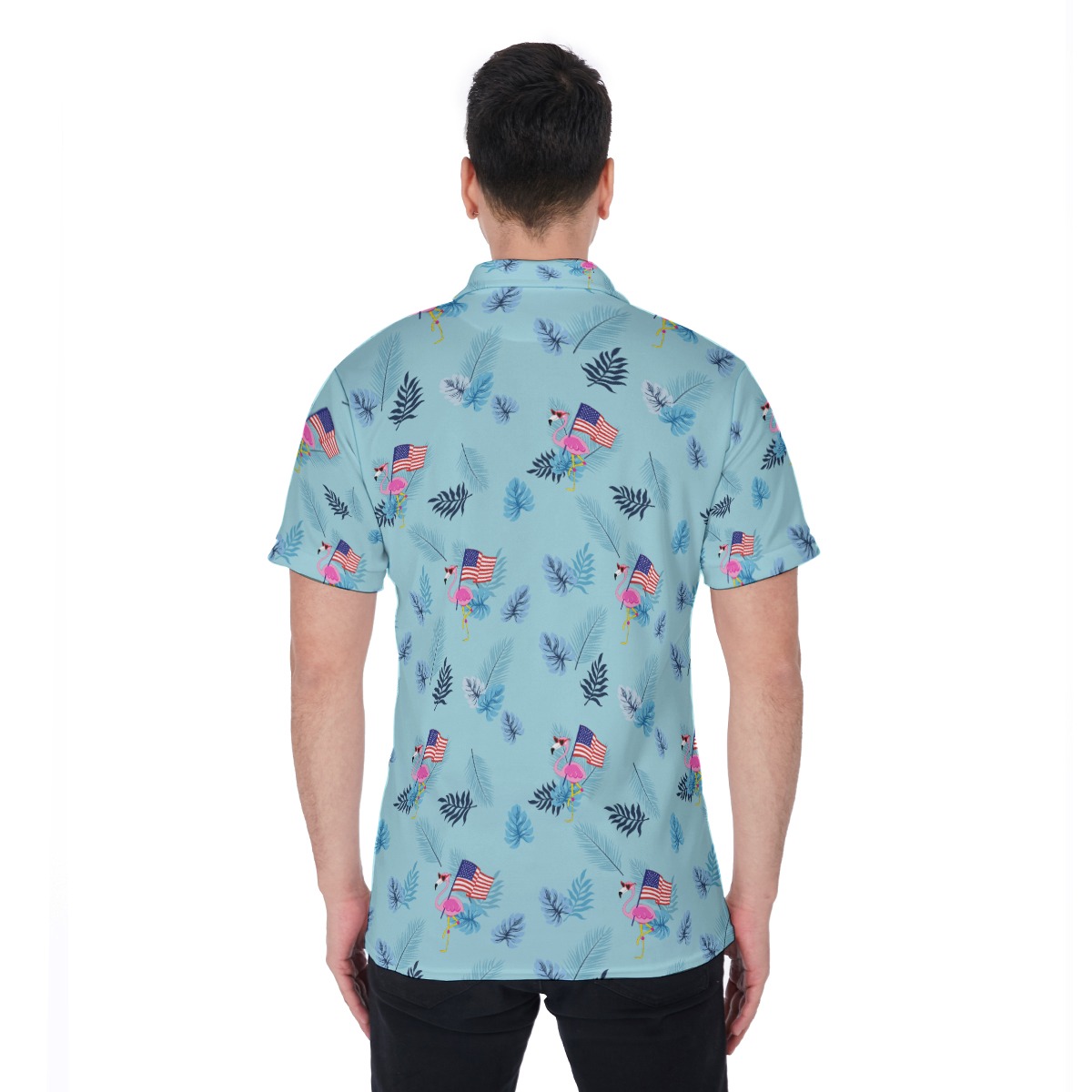 Flamingo American Flag Aloha Polo Shirt