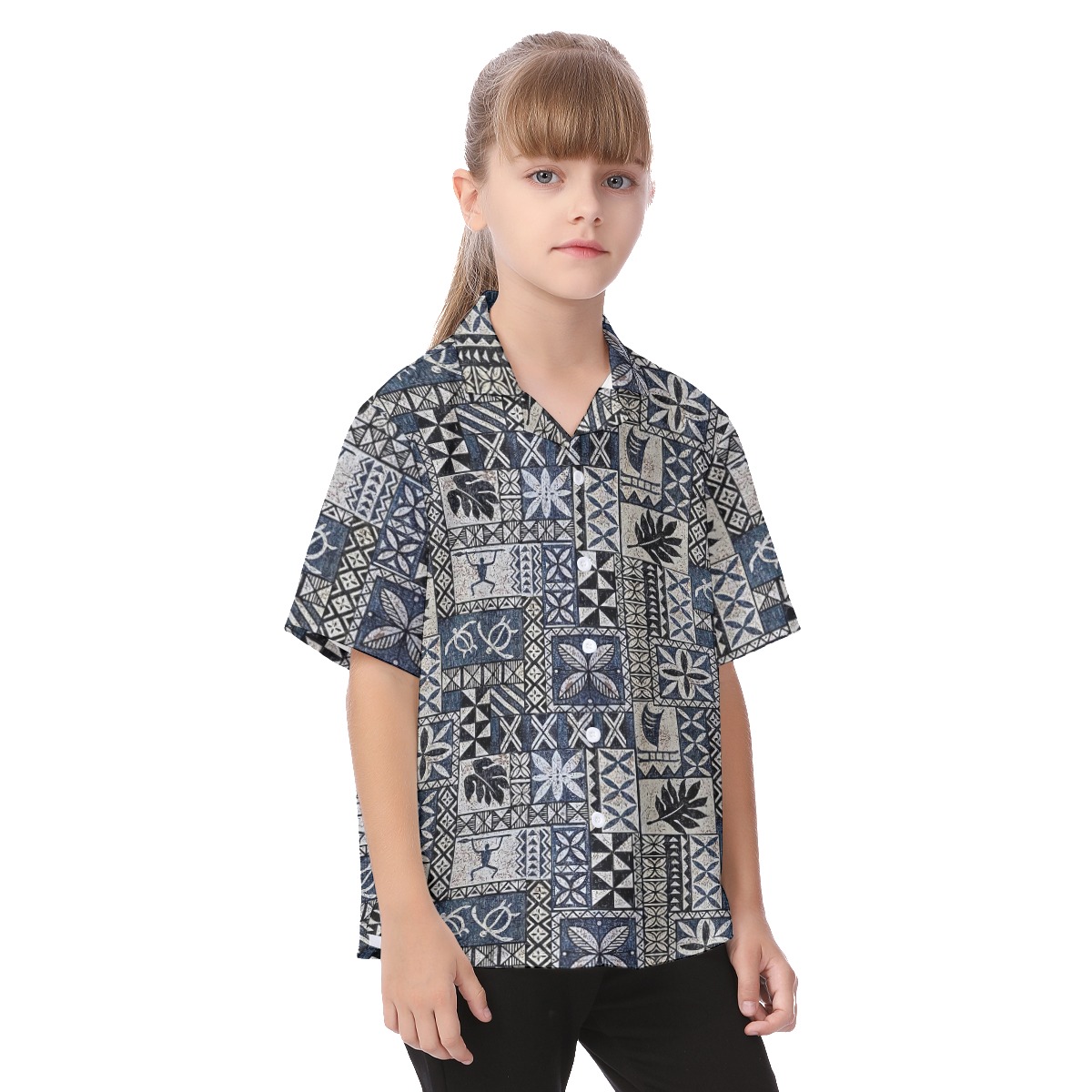 Vintage Honu Tapa Button Up Shirt For Kids