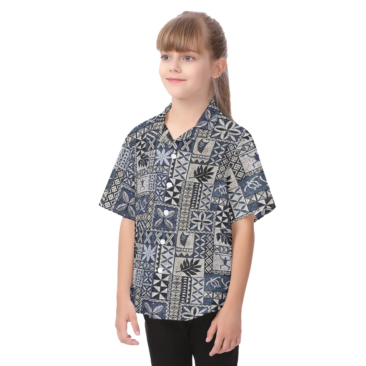 Vintage Honu Tapa Button Up Shirt For Kids