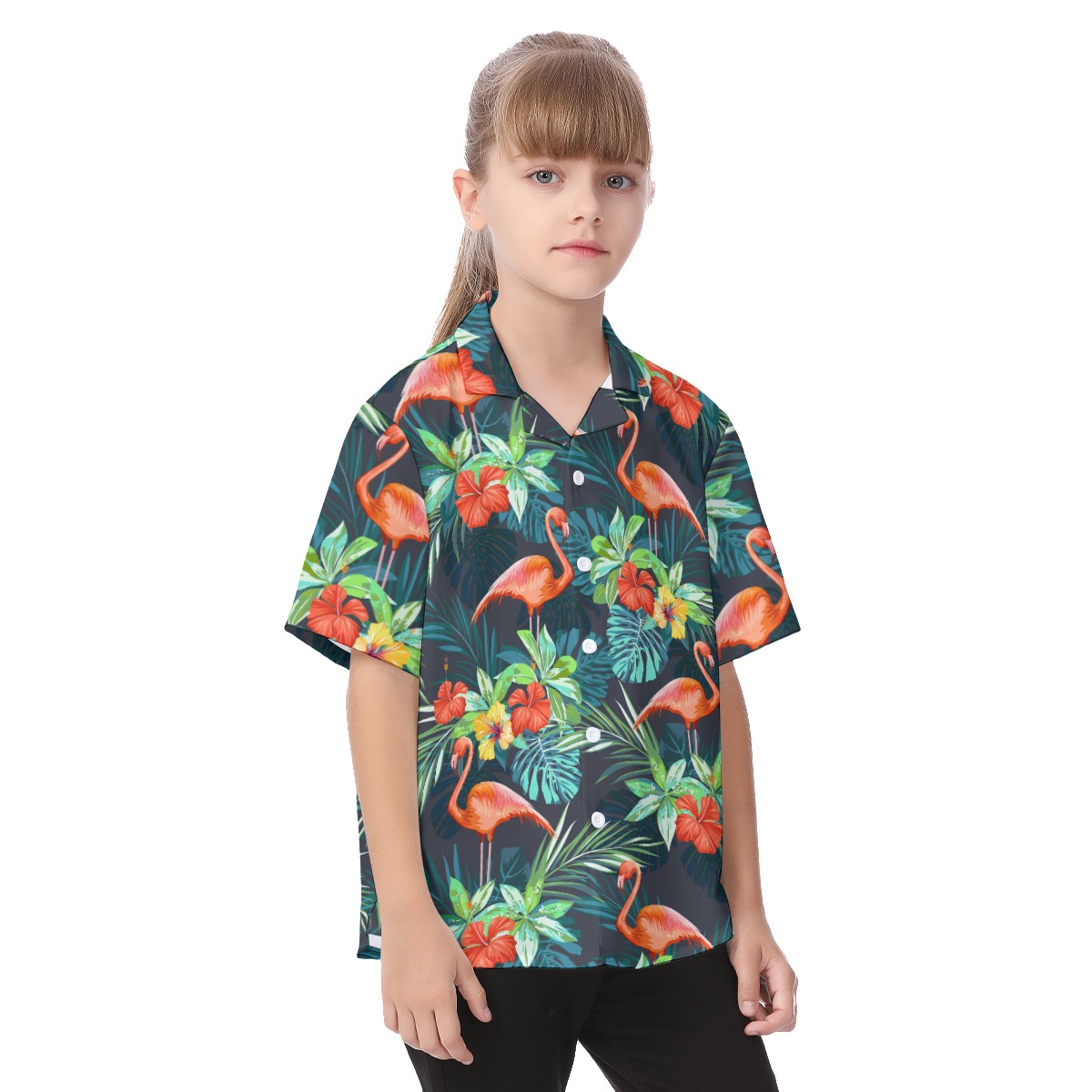 Flamingo Hawaiian Button Up Shirt For Kids