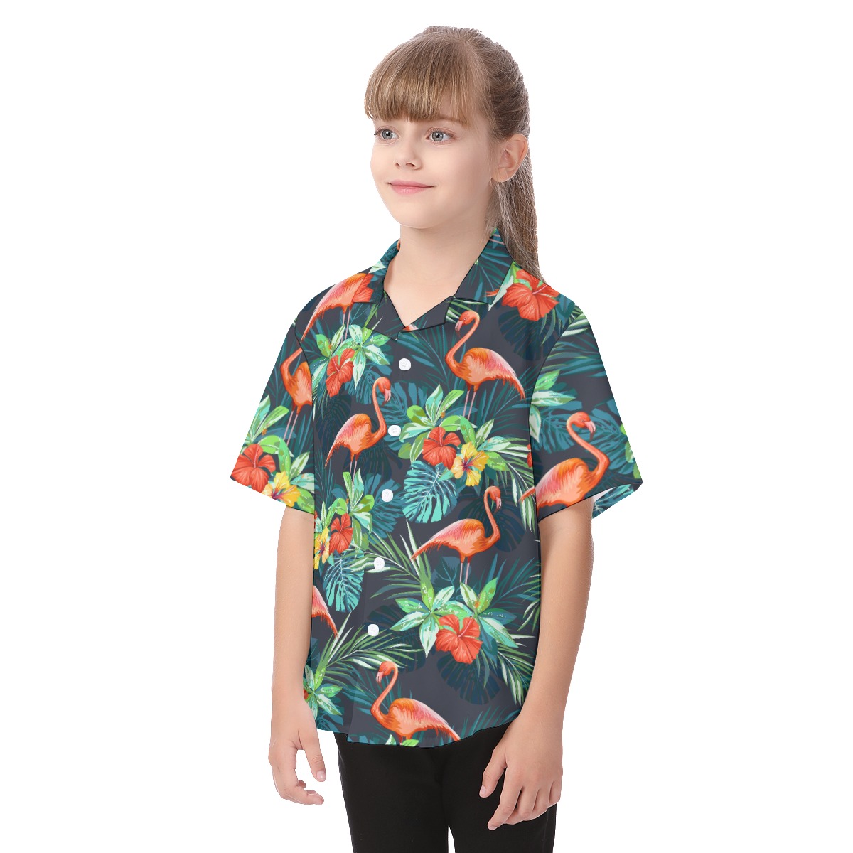 Flamingo Hawaiian Button Up Shirt For Kids