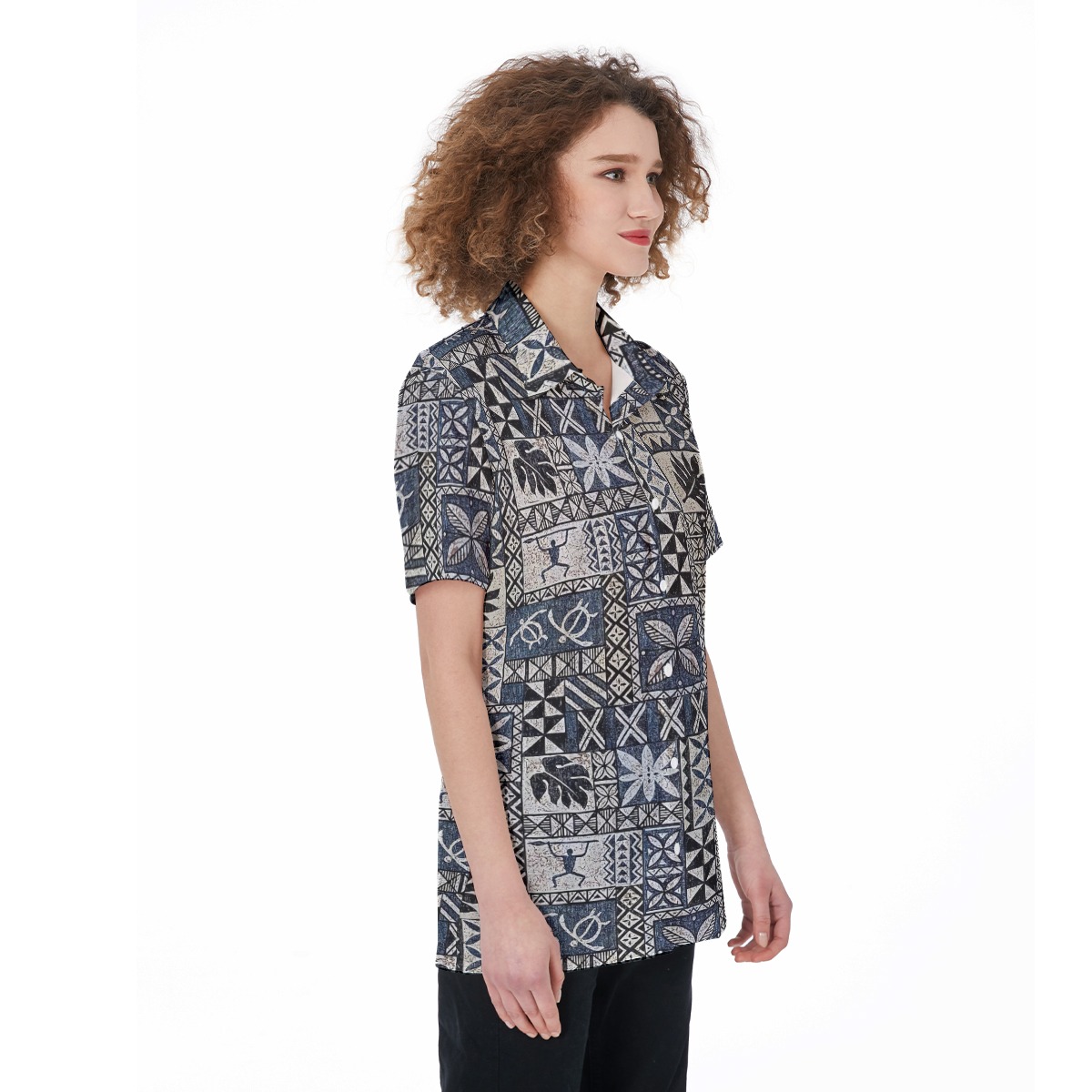 Block Honu Tapa Hawaiian Shirt For Women