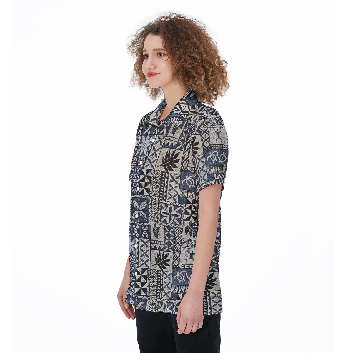 Block Honu Tapa Hawaiian Shirt For Women