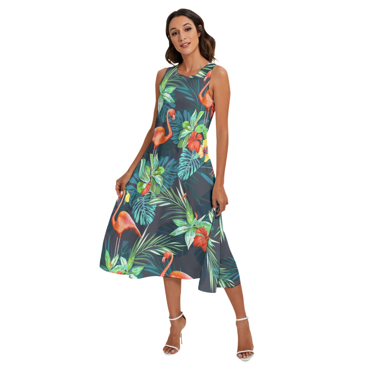 Tropical Flamingo Long Hawaiian Dress For Vacation