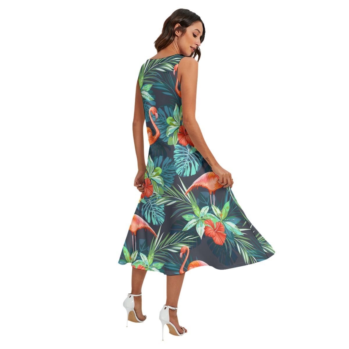 Tropical Flamingo Long Hawaiian Dress For Vacation