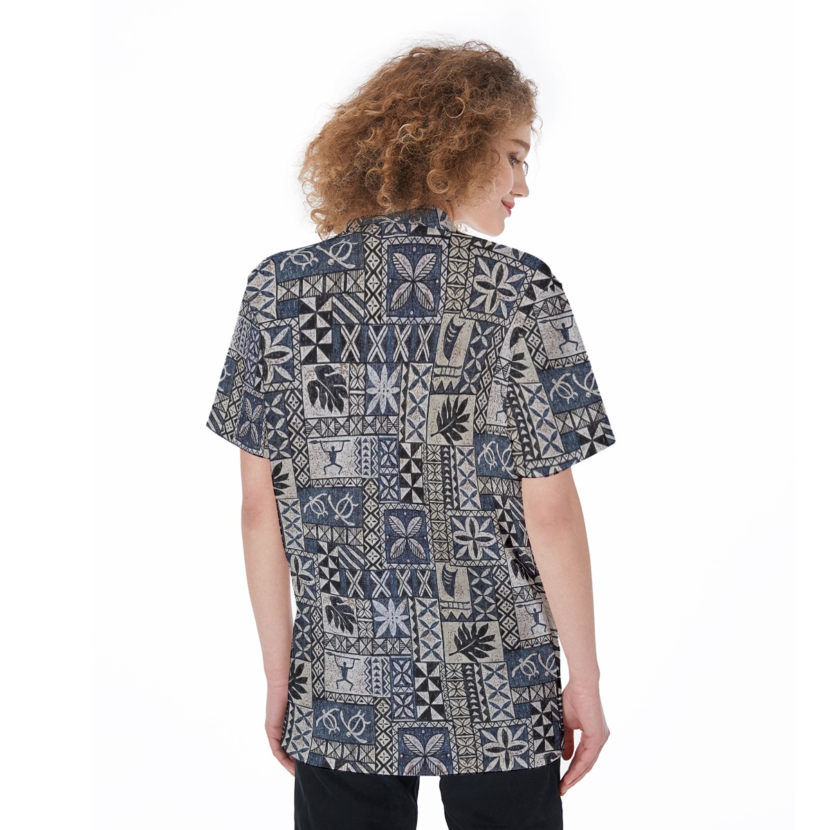 Block Honu Tapa Hawaiian Shirt For Women