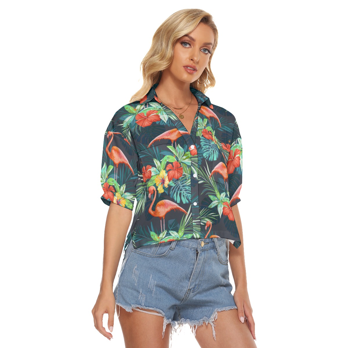 Tropical Flamingo Hawaiian Crop Top For Women