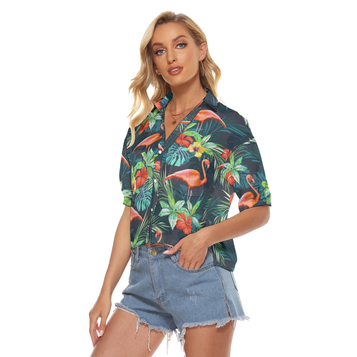 Tropical Flamingo Hawaiian Crop Top For Women