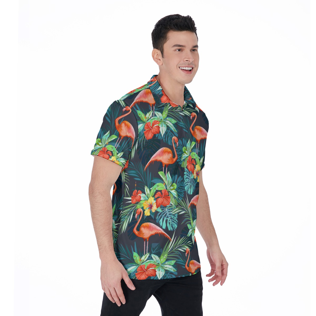 Tropical Flamingo Hawaiian Polo Shirt