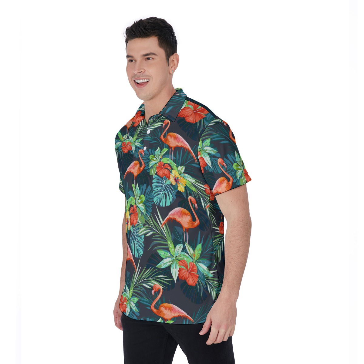 Tropical Flamingo Hawaiian Polo Shirt