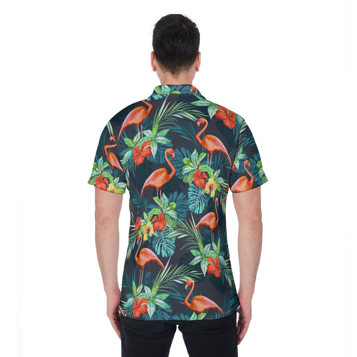 Tropical Flamingo Hawaiian Polo Shirt