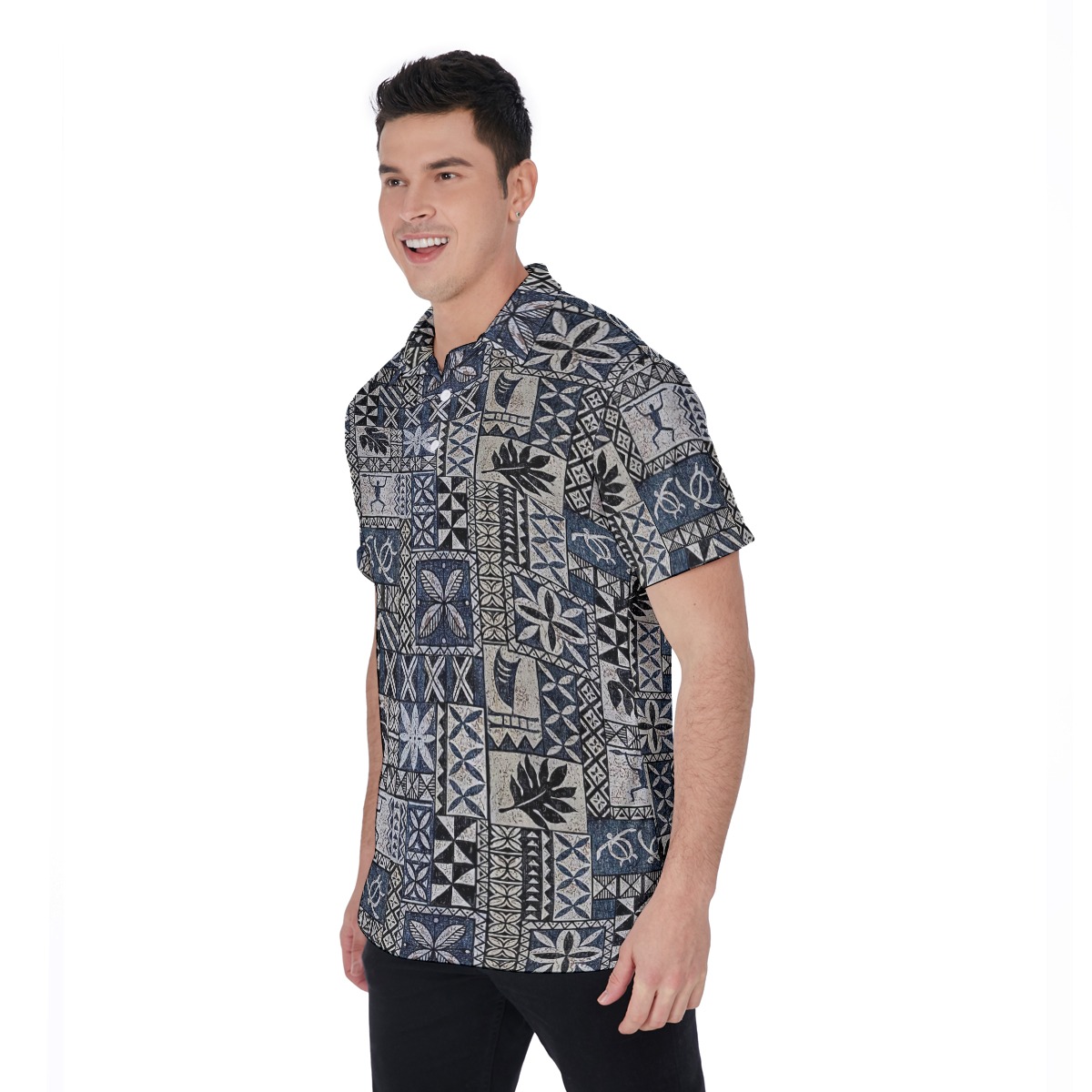 Block Honu Tapa Hawaiian Polo Shirt For Men