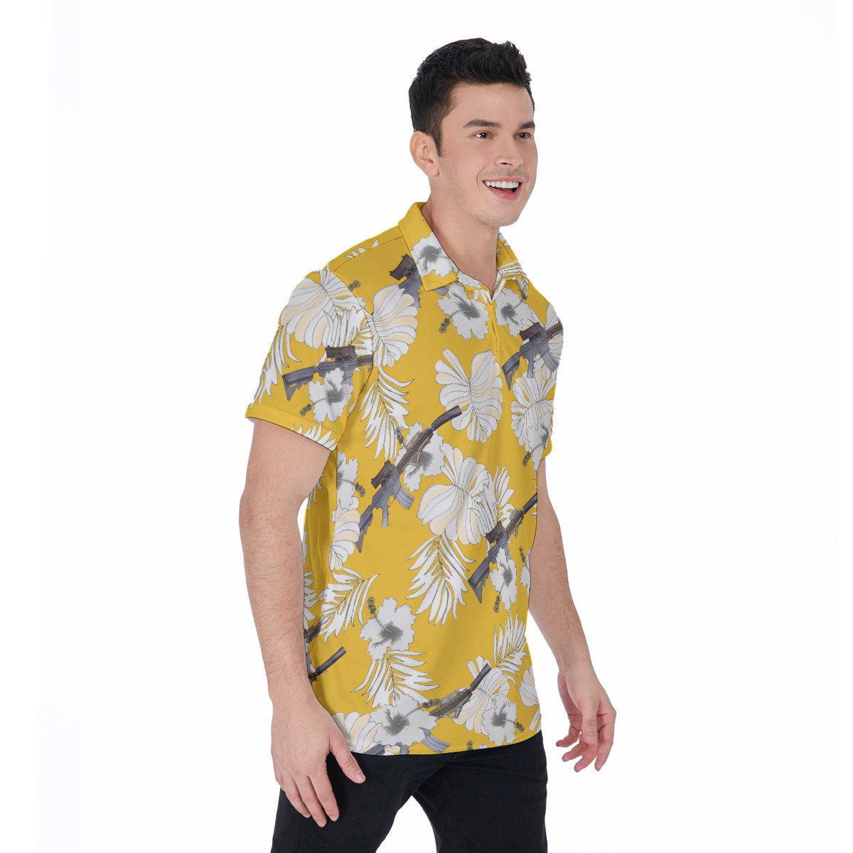 MK18 Gun Yellow Hawaiian Polo Shirt