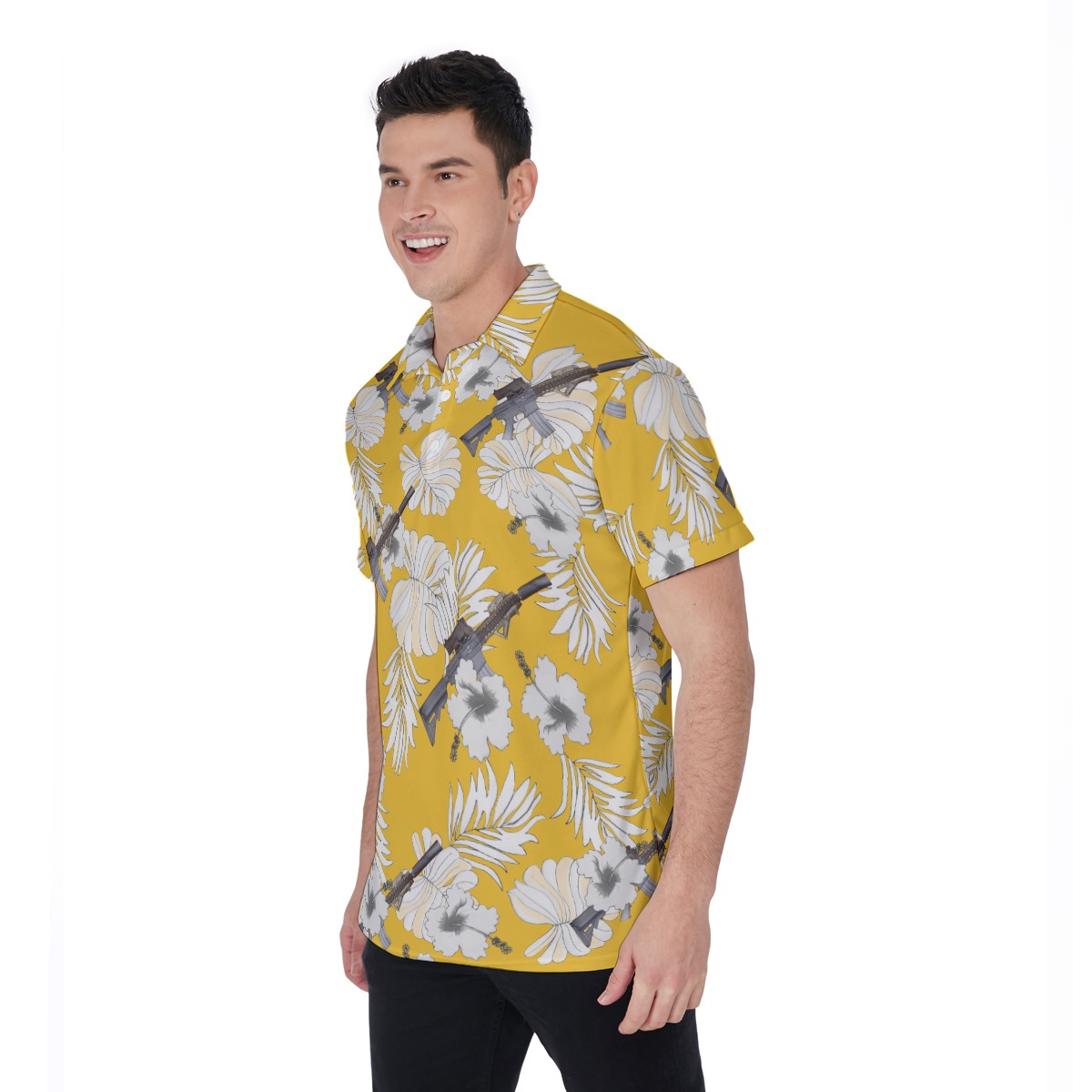 MK18 Gun Yellow Hawaiian Polo Shirt