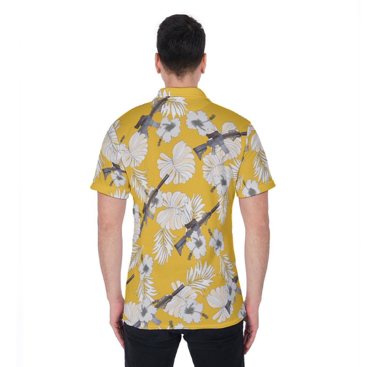 MK18 Gun Yellow Hawaiian Polo Shirt