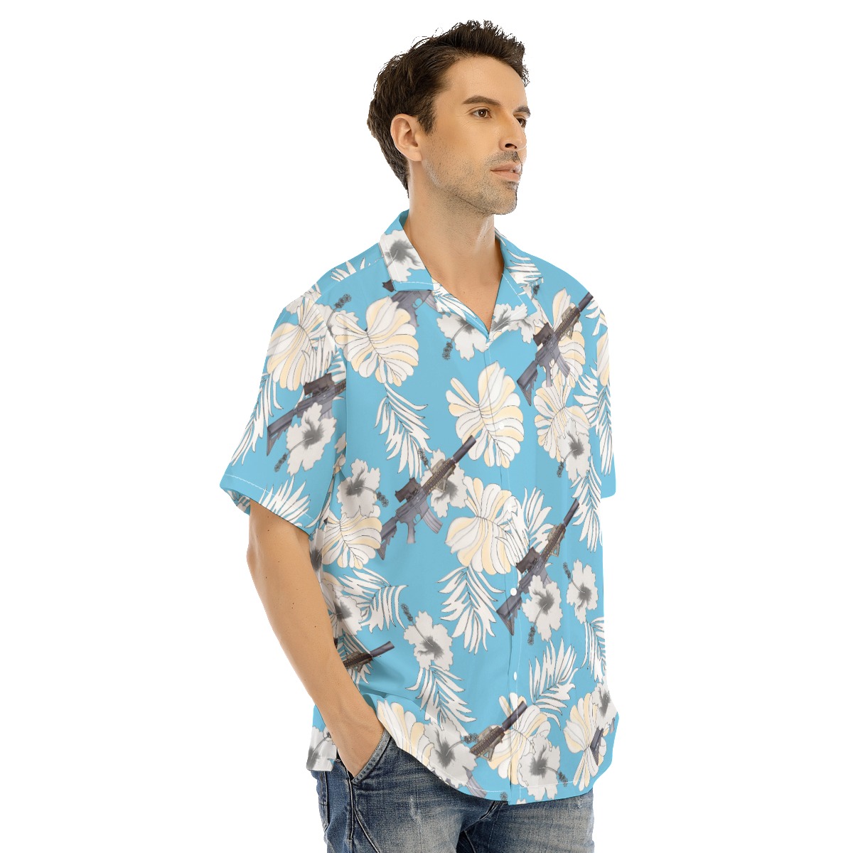 Blue MK18 Gun Hawaiian Shirt