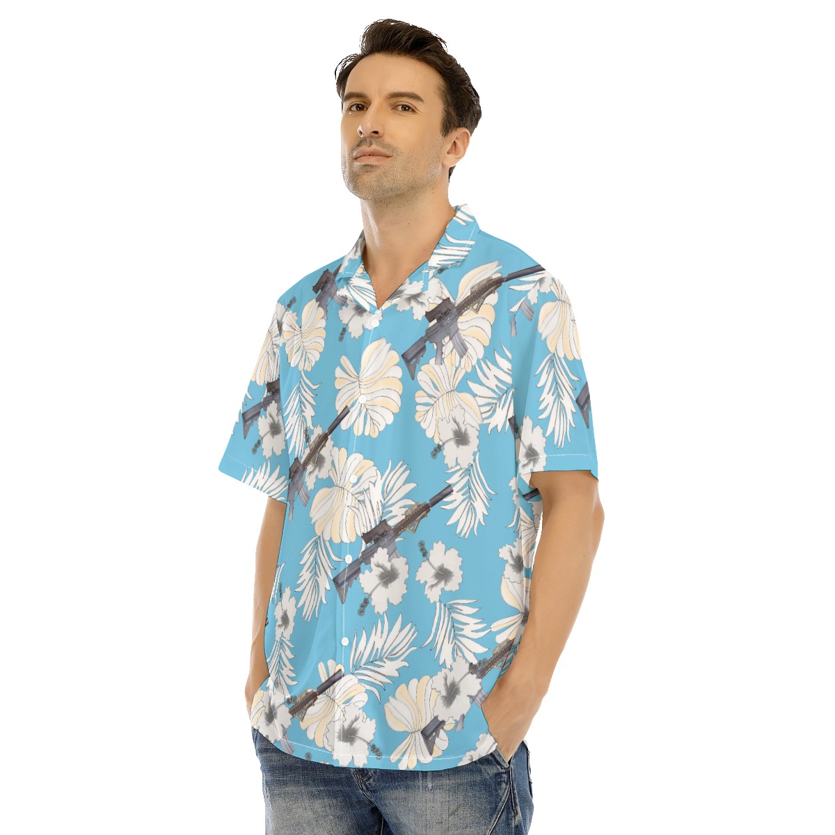 Blue MK18 Gun Hawaiian Shirt