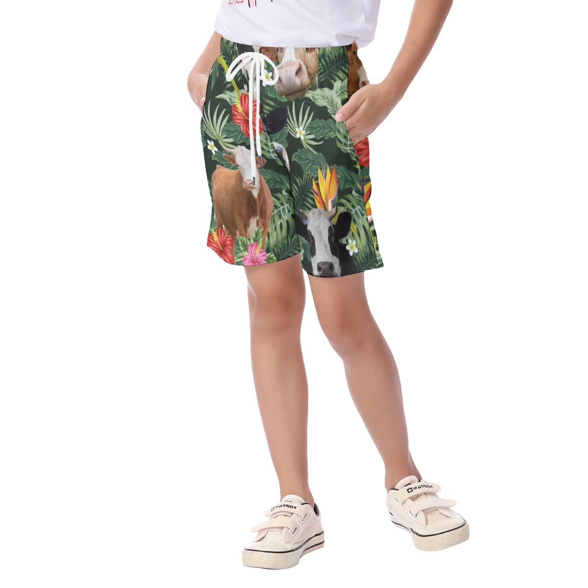 Tropical Cow Hawaiian Summer Shorts For Kids