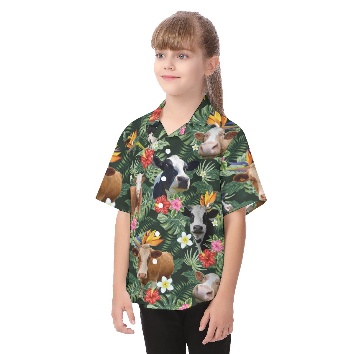 Tropical Cow Button Up Shirt For Kids