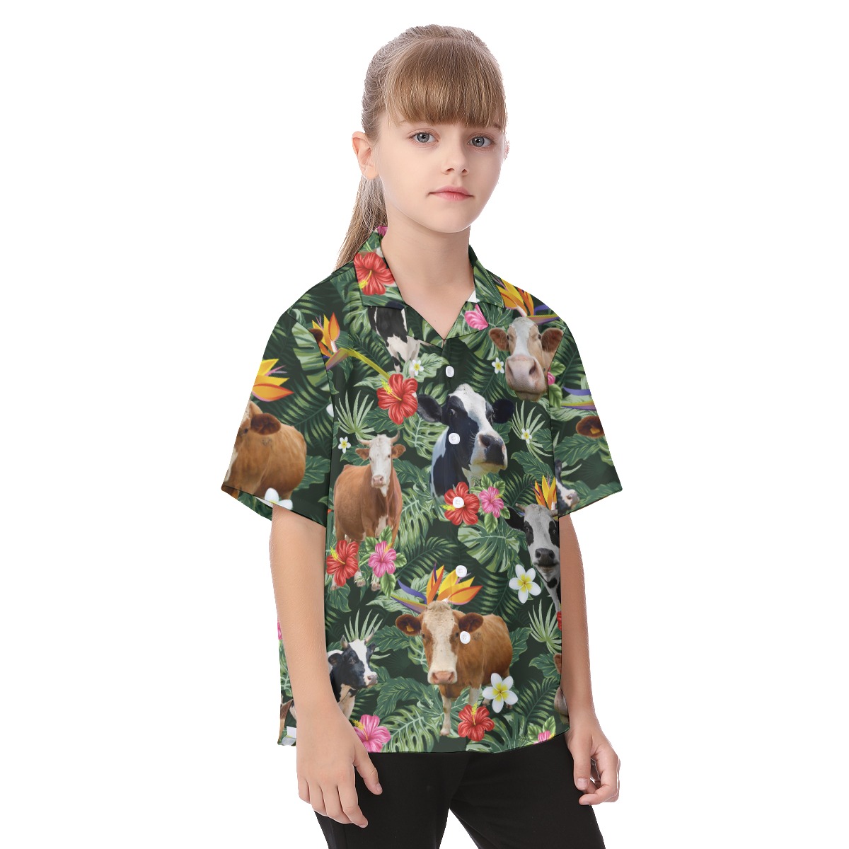 Tropical Cow Button Up Shirt For Kids