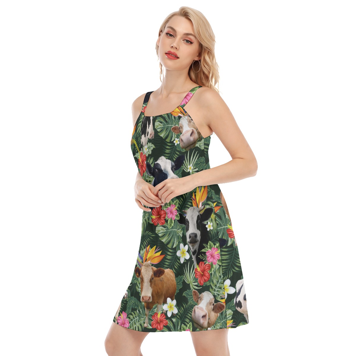 Tropical Cow Hawaiian Cami Dress For Summer