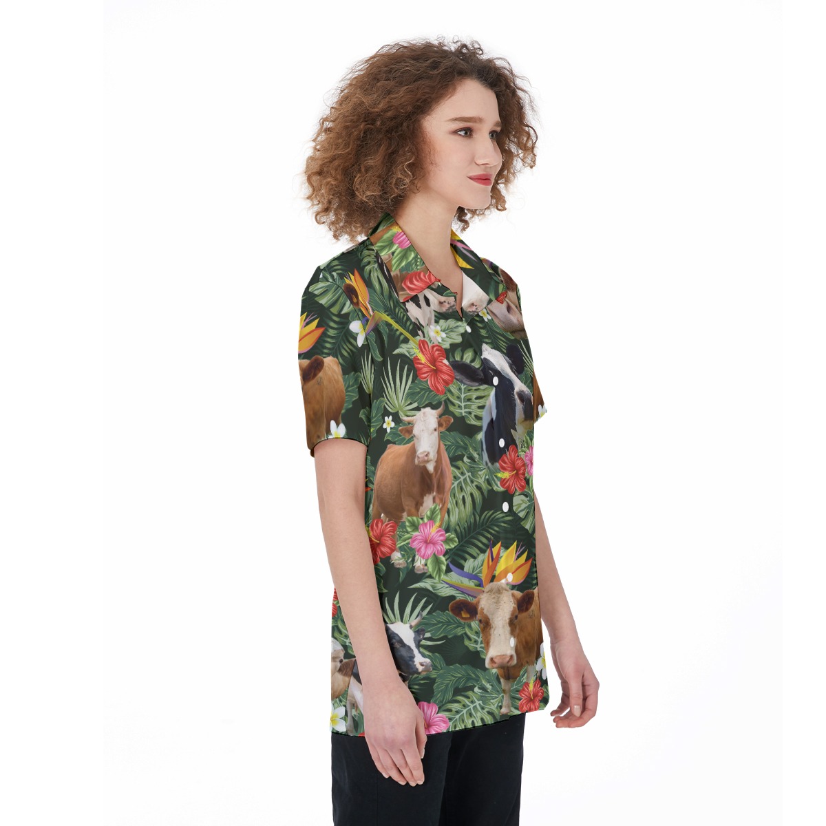 Unique Cow Tropical Aloha Shirt For Women