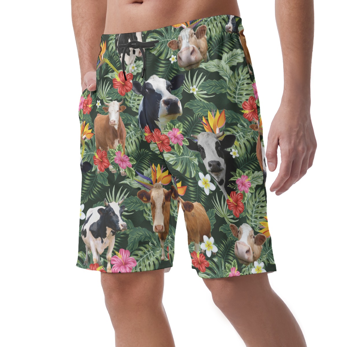 Tropical Cow Hawaiian Beach Shorts For Men