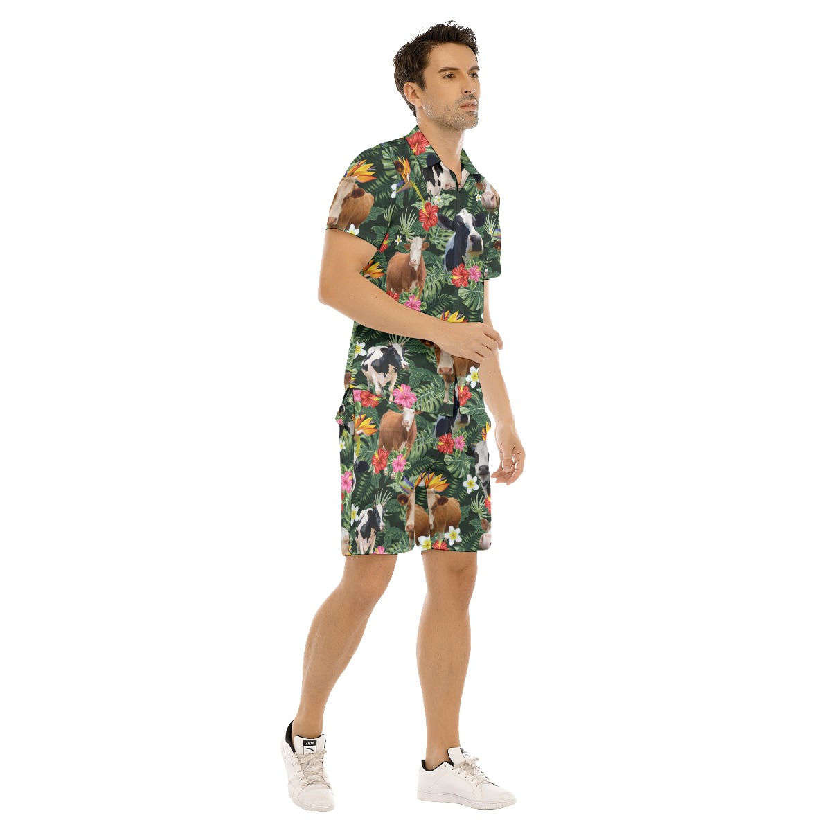 Funny Cow Tropical Aloha Shirt And Shorts For Men