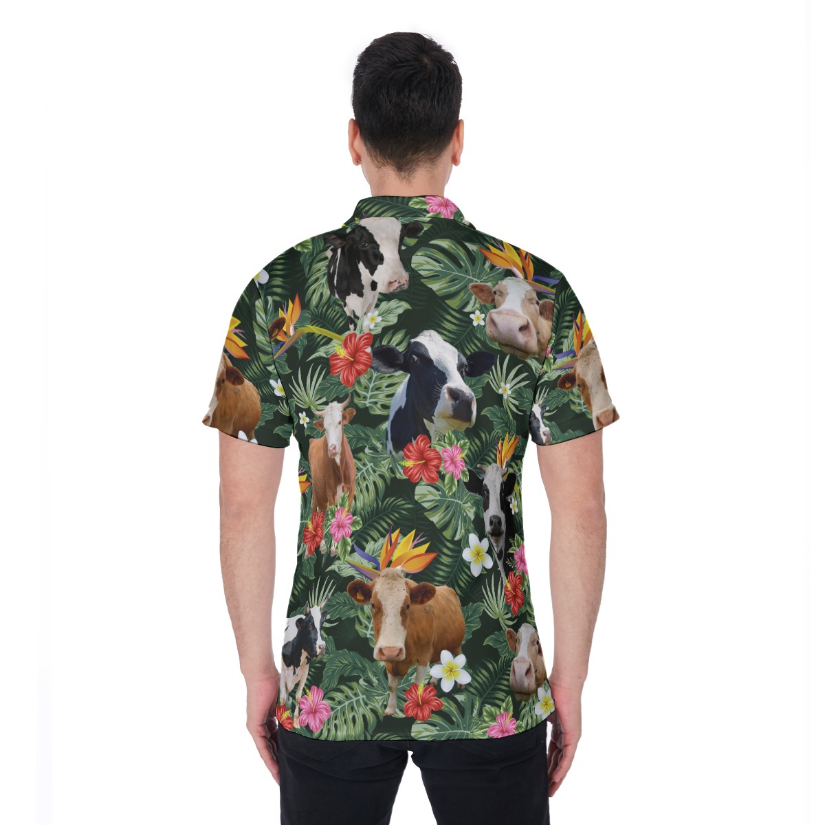 Tropical Cow Hawaiian Polo Shirt For Men