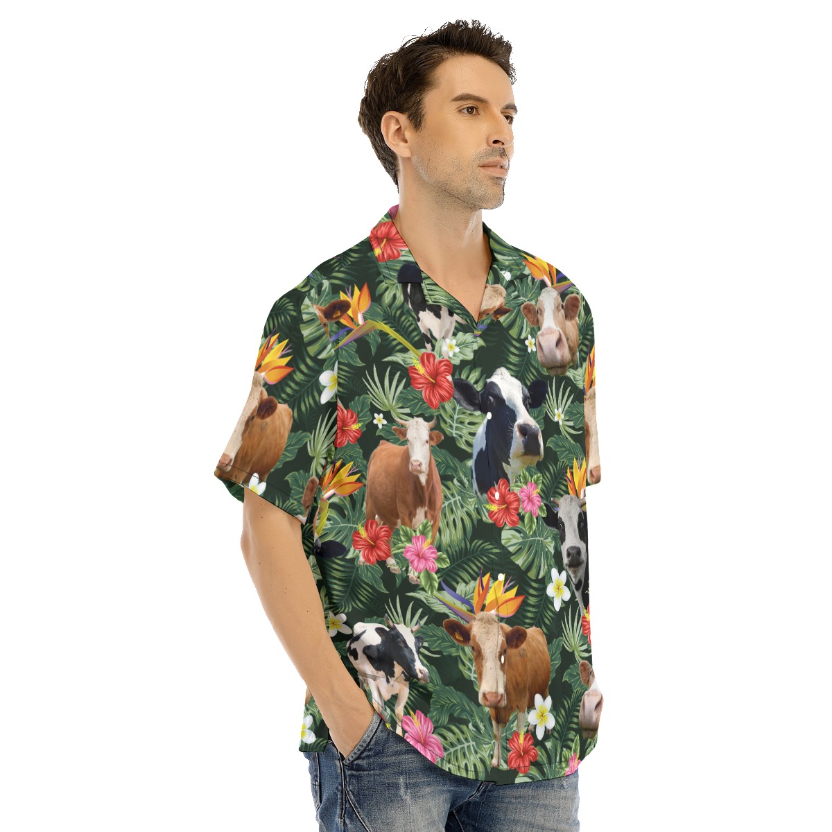 Floral Cow Hawaiian Shirt For Men