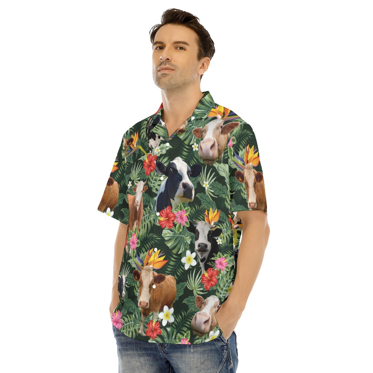 Floral Cow Hawaiian Shirt For Men