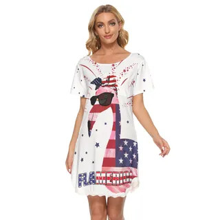 Flamingo 4th Of July Aloha Dress For Summer