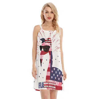 Flamingo American Flag Pattern Dress Hawaiian Outfit
