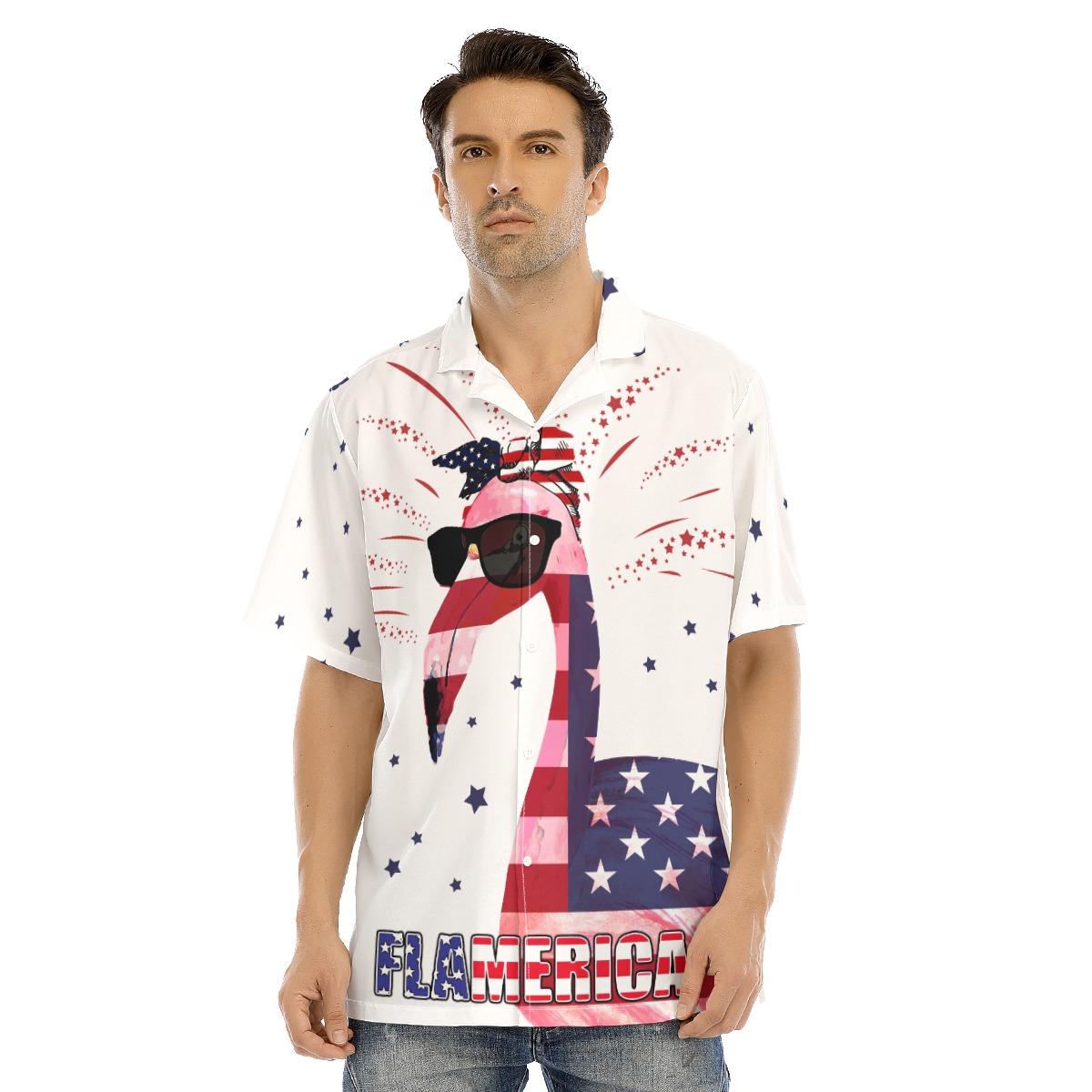 American Flag Flamingo Hawaiian Shirt - variant image 1
