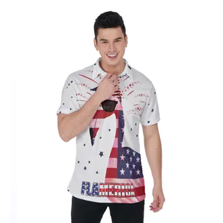 Flamingo Patriotic Hawaiian Polo Shirt