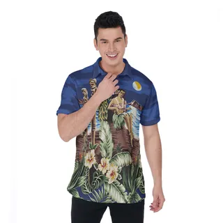 Hula Girl Blue Hawaiian Polo Shirt
