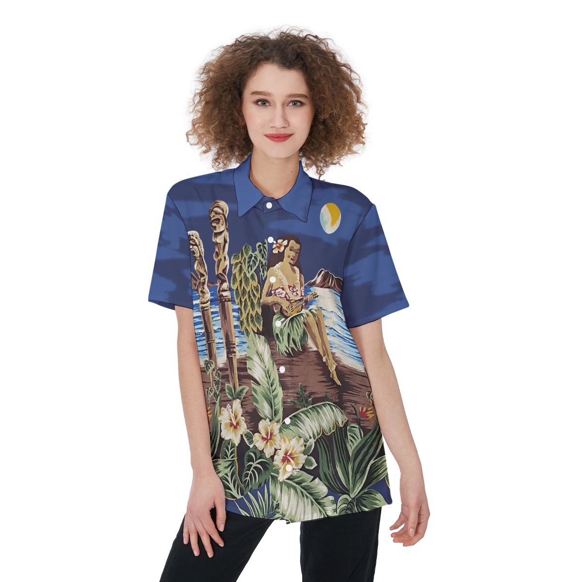Blue Hula Girl Aloha Shirt For Women - variant image 1