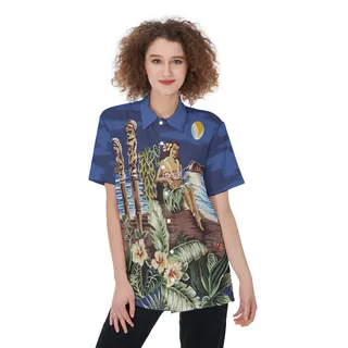 Blue Hula Girl Aloha Shirt For Women