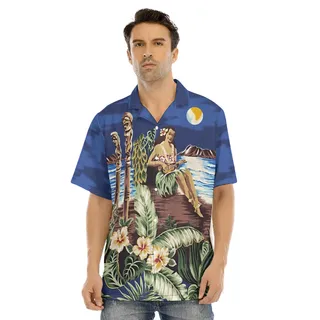 Blue Hula Girl Hawaiian Shirt For Men