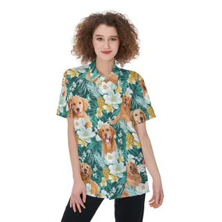 Golden Retriever Tropical Hawaiian Shirt For Women