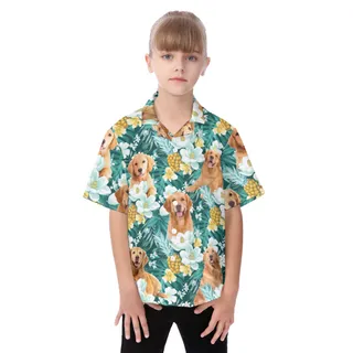 Golden Retriever Tropical Shirt For Kids