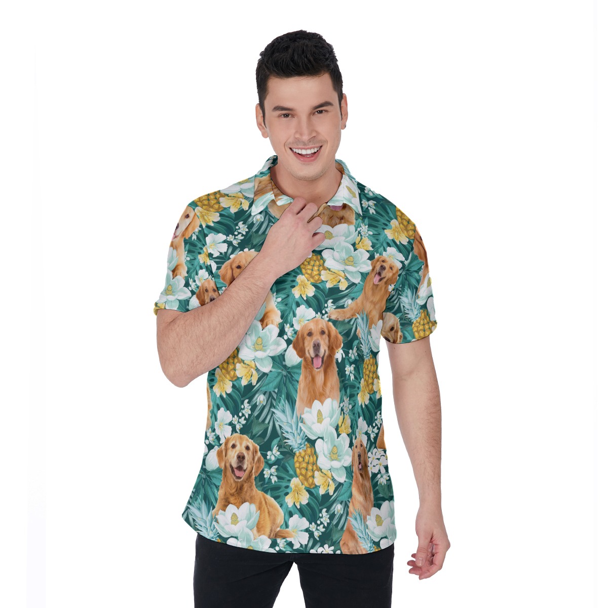 Golden Retriever Hawaiian Polo Shirt - variant image 1