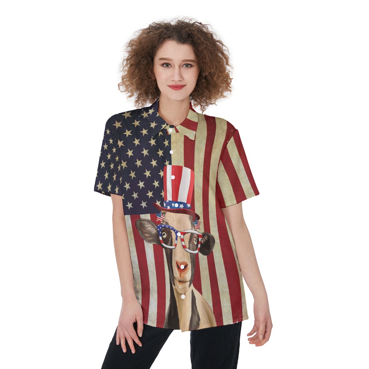 Funny Goat American Flag Hawaiian Shirt - variant image 1