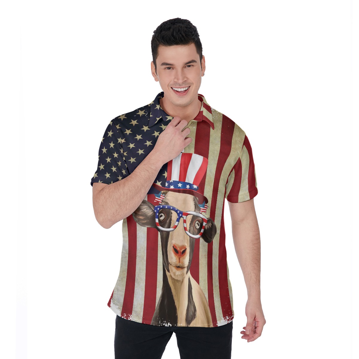 4th Of July Goat Hawaiian Polo Shirt - variant image 1